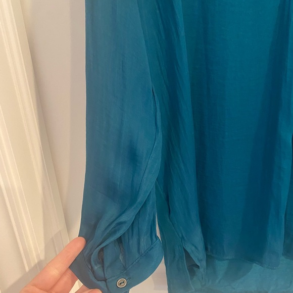 Anthropologie Dolan left coast Large Teal blue green Jillie top mixed media tab - Picture 8 of 13